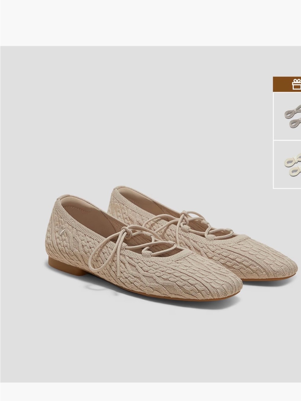 Ivana Knit Lace-Up Ballet Flats in Taupe - Picture 3 of 6